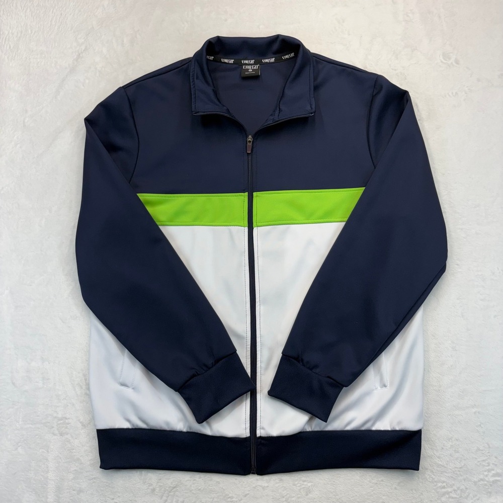 Cargo Mens Track Jacket XL Navy Blue White Lime Green Full Zip Colorblock Sport